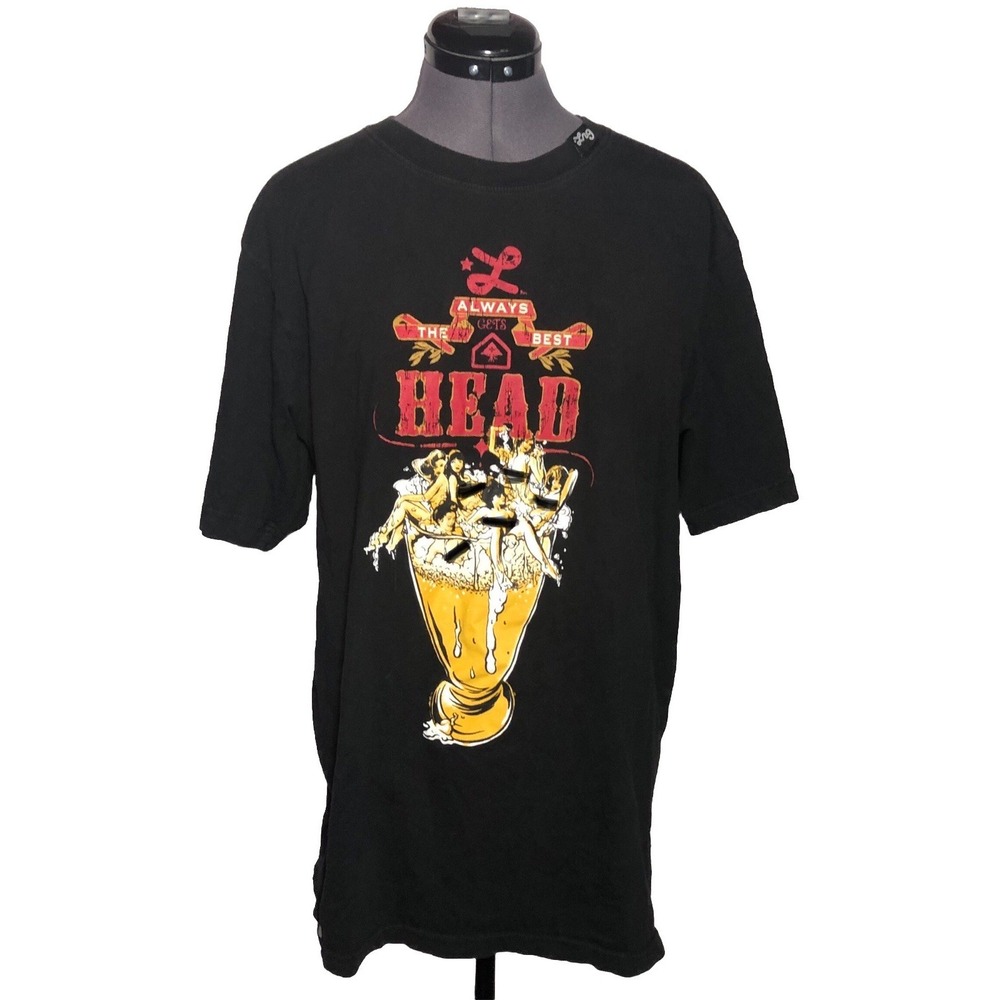 Vtg Y2K LRG Clothing & Equipment Beer Pinup Graphic Tee Black Mens XL Streetwear